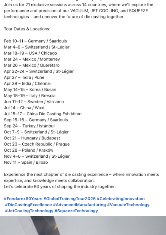 10/30/2025 Fondarex turns 80! – Global training tour 2026